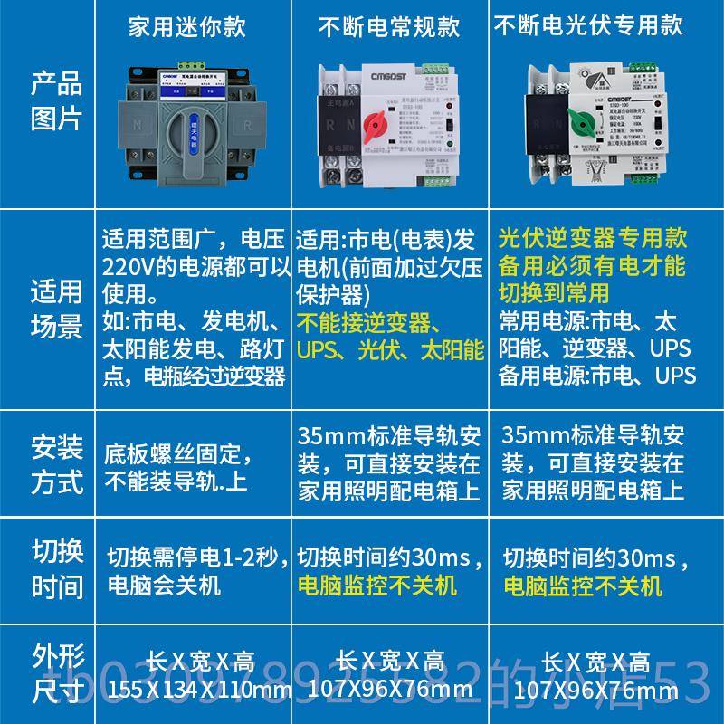 高档家用光伏太阳能双电源发自动0转开关逆变器切换停电不间断2P