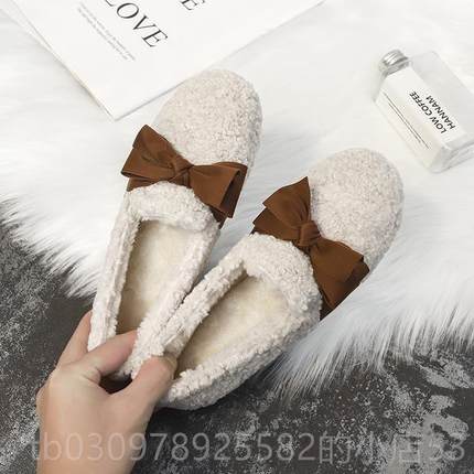 高档毛毛鞋毛女冬外穿保暖绒加加厚豆一脚蹬豆鞋单鞋羊羔厚底棉鞋