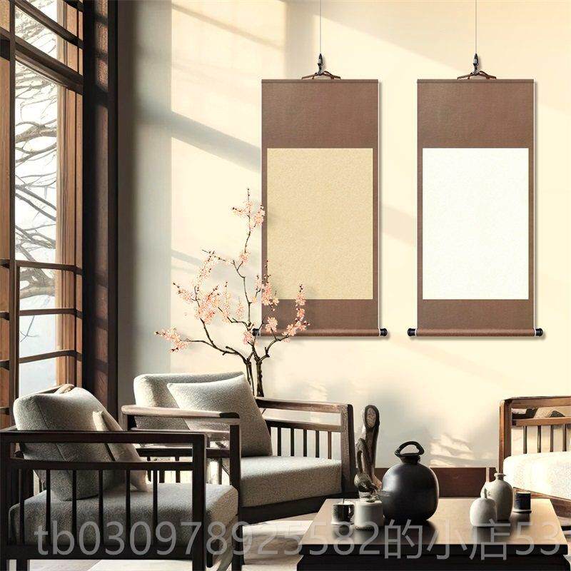 高档空高品质轴挂画卷轴书画挂画白装裱书画法卷画用半生专宣纸定