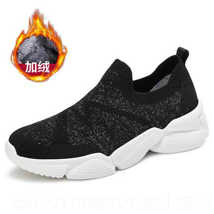 高档一绒加休闲布鞋女老北京妈妈鞋加二棉鞋脚蹬宽胖宽脚老人鞋宽