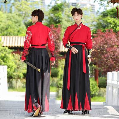 高档中国风格原创色汉代统传长袖少年古装武士学刺客导生黑武术演