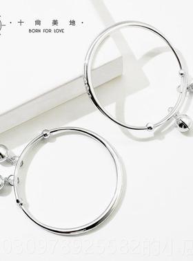 高档宝宝银手镯9足银儿童小孩铃铛银镯子婴儿9满月银可饰品生日礼