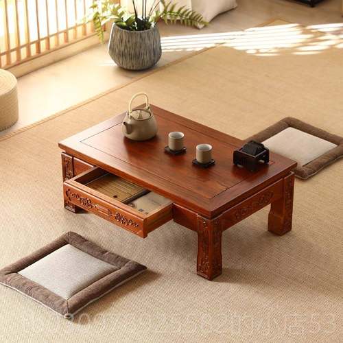 高档包邮榻彷古雕花榻米茶榆几老木炕桌实矮桌中式抽屉木地台矮桌