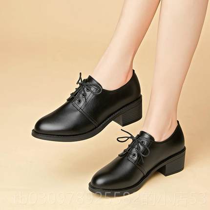 高档真皮鞋中年女士皮秋粗跟单鞋中跟英伦软春底4工作鞋41休闲妈