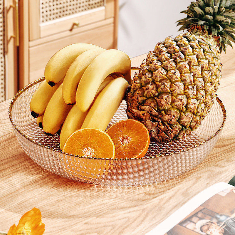 金边玻璃水果盘家用客厅茶几简约现代轻奢风新年结婚零食盘干果盘