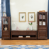 美式 乡村单门展示柜塔柜客厅电视高矮柜白蜡木材质 酒柜实木美式