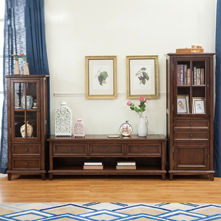 美式酒柜实木美式乡村单门展示柜塔柜客厅电视高矮柜白蜡木材质