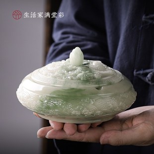 新中式浮雕如鱼得水大号烟灰缸带盖防飞灰创意个性家用客厅摆件品