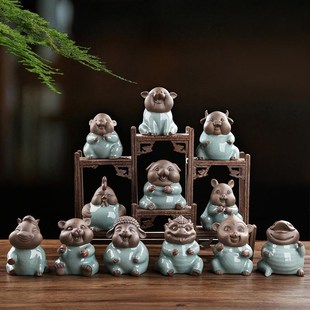 陶瓷十二生肖小摆件可爱属相迷你鼠牛虎兔龙蛇马羊猴鸡狗猪工艺品