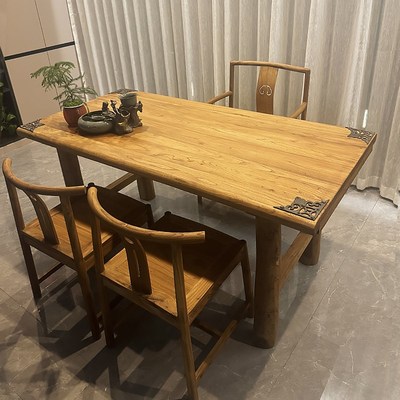 北方老榆木茶桌纯实木原木高端茶台中式复古大板家用茶桌子可定制