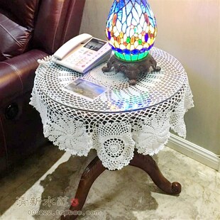 纯手工钩针钩花棉线编织美式乡村沙发巾茶几盖布圆桌桌布65-100cm