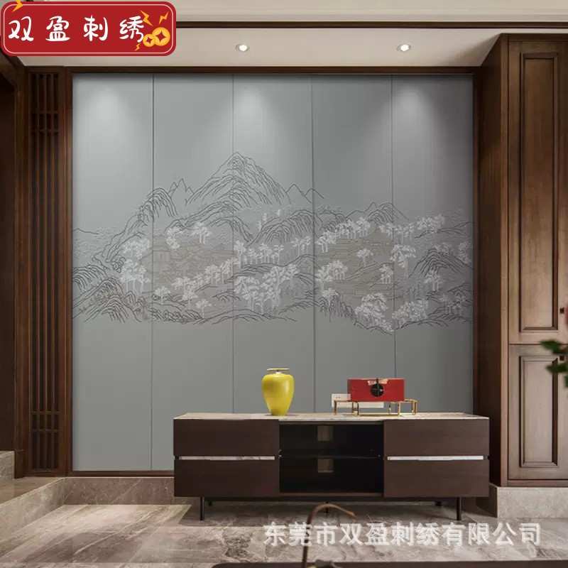 东莞整幅皮革布料刺绣硬包背景墙 沙发卧室软包背景墙皮雕全屋