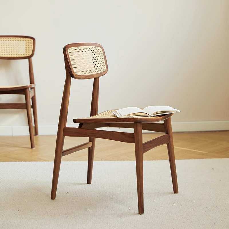 藤编实木餐椅侘寂风餐厅餐桌凳子高级感民宿酒店靠背椅子工厂直销,3C数码配件,摄像机配件,淘宝优惠券,粉丝福利购,淘宝优惠卷