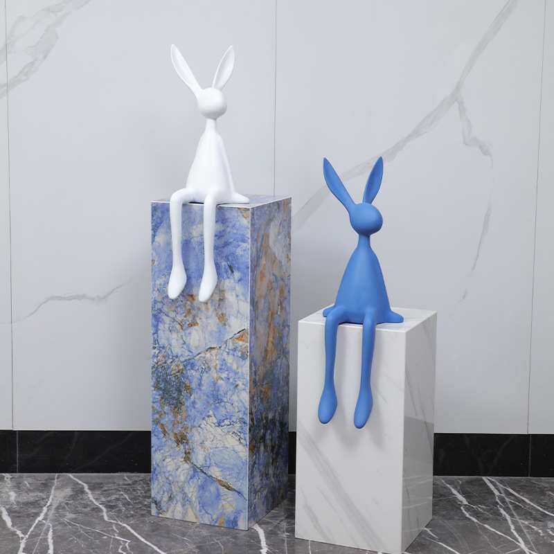 客厅高级展示台边几落地式摆件方纳蓝摆台装饰品大理石岩板摆台