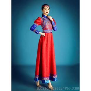 正品 蒙服饰定制台演出长古大袍裙摆少数舞民族风舞蹈礼仪新娘婚礼