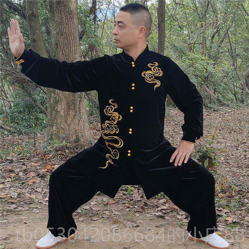 正品秋冬季金丝绒太极韩服女男刺绣新款加厚南绒武太极拳练功服术