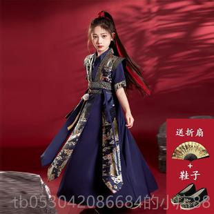 正品女童汉服古装春武侠服风帅气花将木兰唐装秋儿童军飞鱼国风演