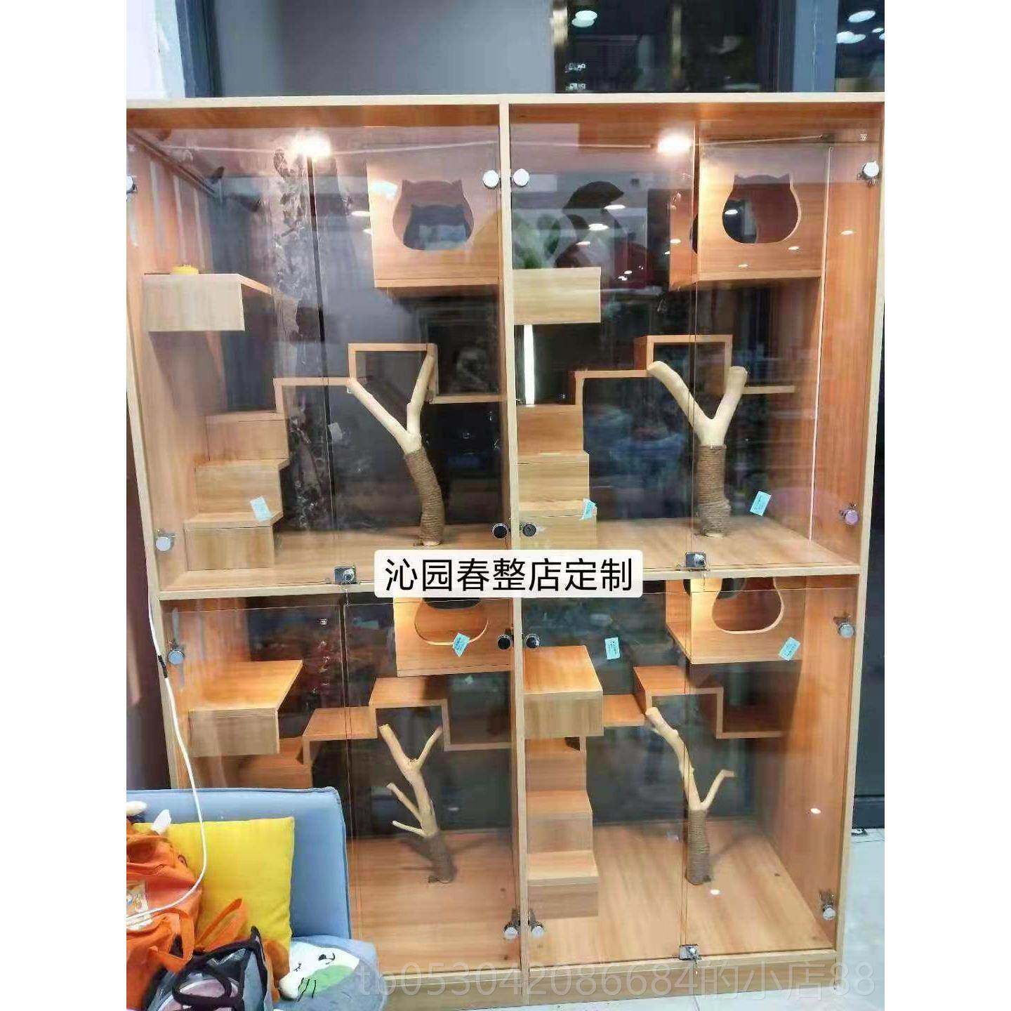 正品猫舍内制定实屋木猫笼子猫别墅猫柜猫猫窝猫房寄养展室示柜豪