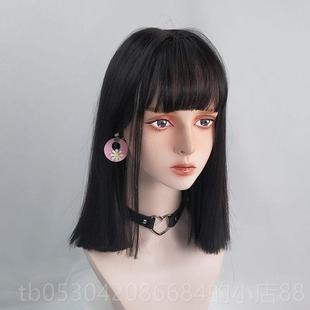正品黑色一刀切发锁骨全发假发女中长发网整红漫画刘海长直自然顶