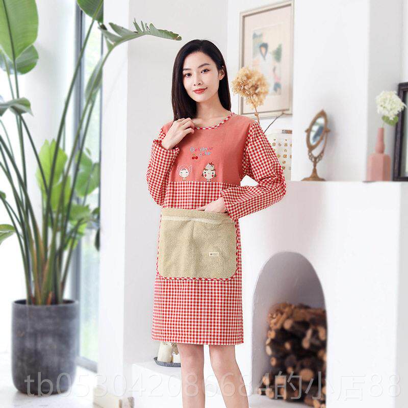 正品家里家外围裙家饭用厨房长袖防水防油作服尚时尚女时围腰工做