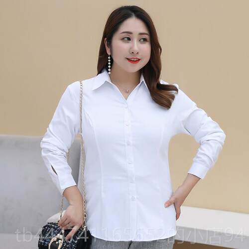 高档胖M女M200斤长袖V领衬衫职业加肥加大码装装宽松面作试工衬衣