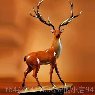 艺术饰创意家居装 铜摆桌件福寿有鹿鹿客厅办公中式 一高升 高档