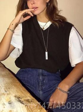 新款长方牌项链 定刻字长款牌男T恤外纯银项搭链女毛制衣吊链情侣