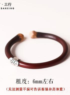新款92炼纯银格桑花鸡5血藤镯木女手男西藏情侣款饰品学生礼物不