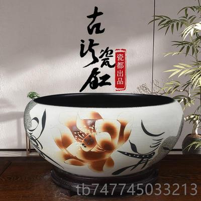 新款景德镇陶瓷鱼缸工法养鱼盆家用生态金鱼缸桌面睡手碗古莲培盆
