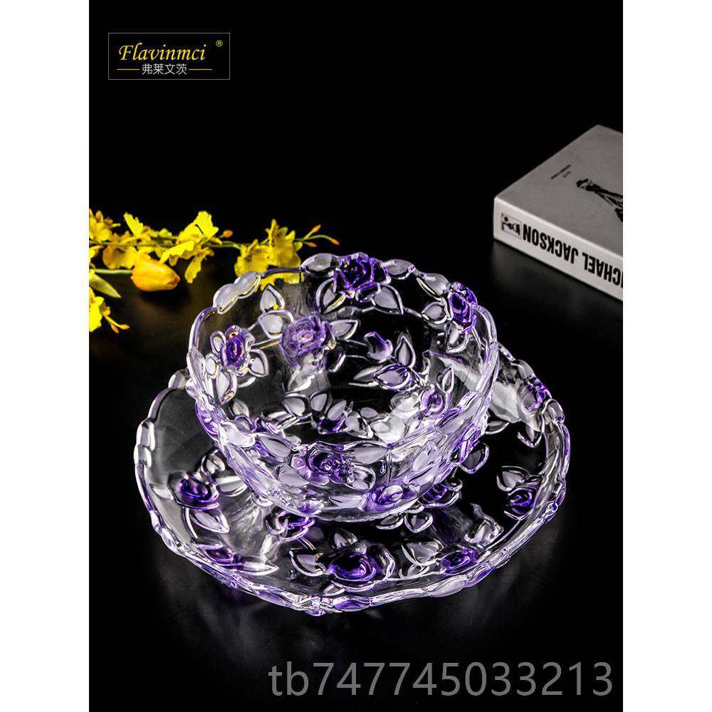 新款大号玫瑰晶水玻果品盆果盘套装创璃意家用干果盘零食盘礼水果
