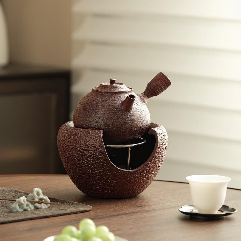 在瓷带盖侧把烤茶罐粗陶罐罐茶土陶公道杯煮茶器家用煮茶壶烤茶炉