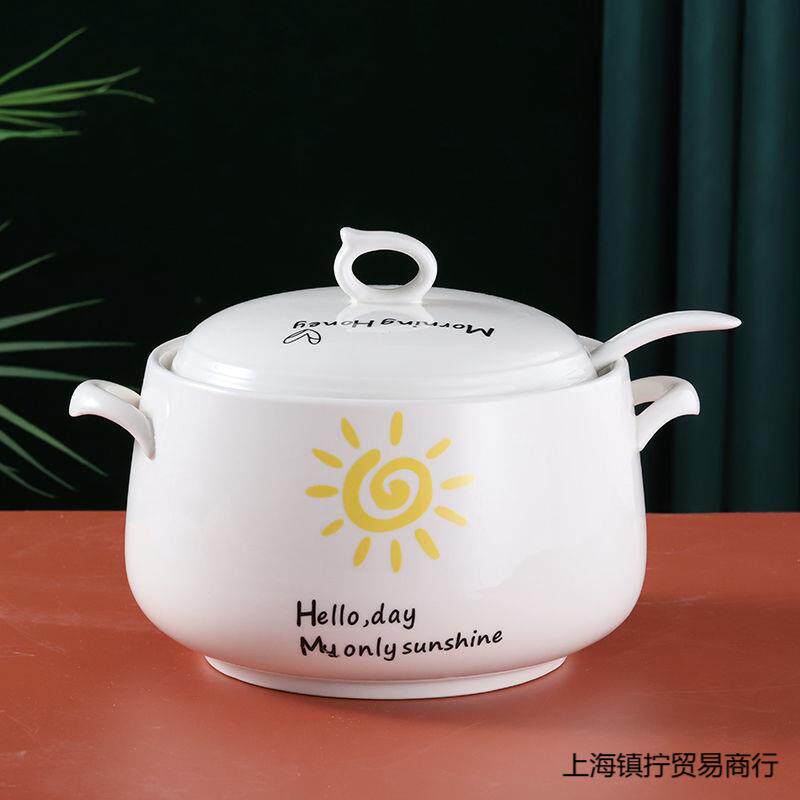 陶瓷大号猪油罐带勺耐高温大容量家用泼辣椒油罐双耳带盖调味罐