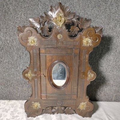 西洋古董20世纪德国黑森林木雕雕刻花纹小吊挂式梳妆柜首饰盒柜,收纳整理,首饰盒,淘宝优惠券,粉丝福利购,淘宝优惠卷