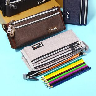 小学生笔袋男孩女童大容量儿童分层简约铅笔盒初中生多功能文具袋