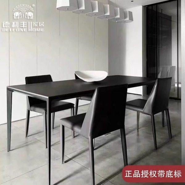 德利丰纯黑岩板铝合金餐桌椅组合网红小户型意式简约长方形饭桌,住宅家具,岩板餐桌,淘宝优惠券,粉丝福利购,淘宝优惠卷