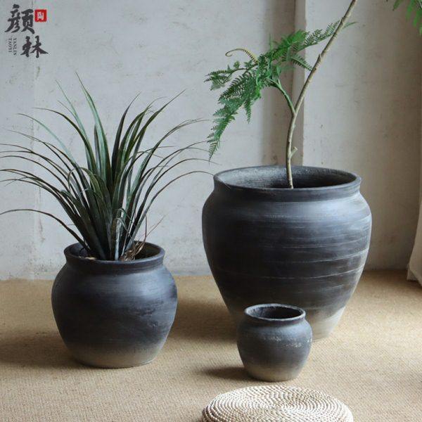 渐变黑水泥花盆落地大肚复古花盆龙舌兰蓝楹花室内客厅绿植盆简约,家居饰品,花盆,淘宝优惠券,粉丝福利购,淘宝优惠卷