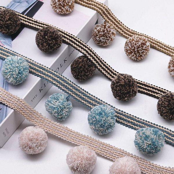 窗帘花边毛毛球装饰吊球配件辅料双色新款简约现代复古侧边挂配饰