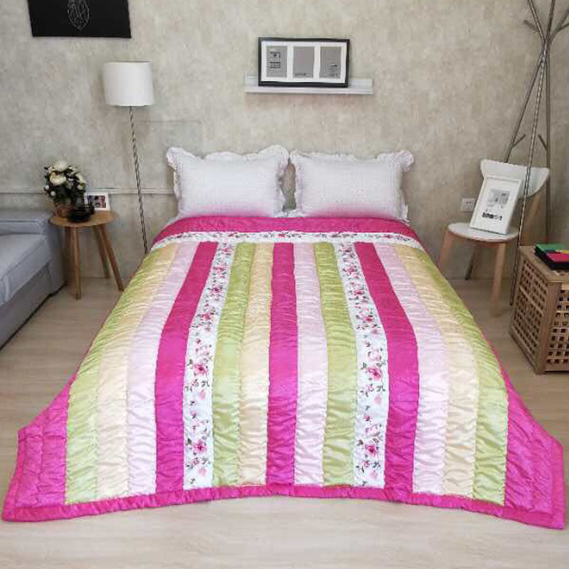 韩国民俗喜被贡缎夏凉被婚庆床盖单件绣花夹棉绗缝空调被双人被薄