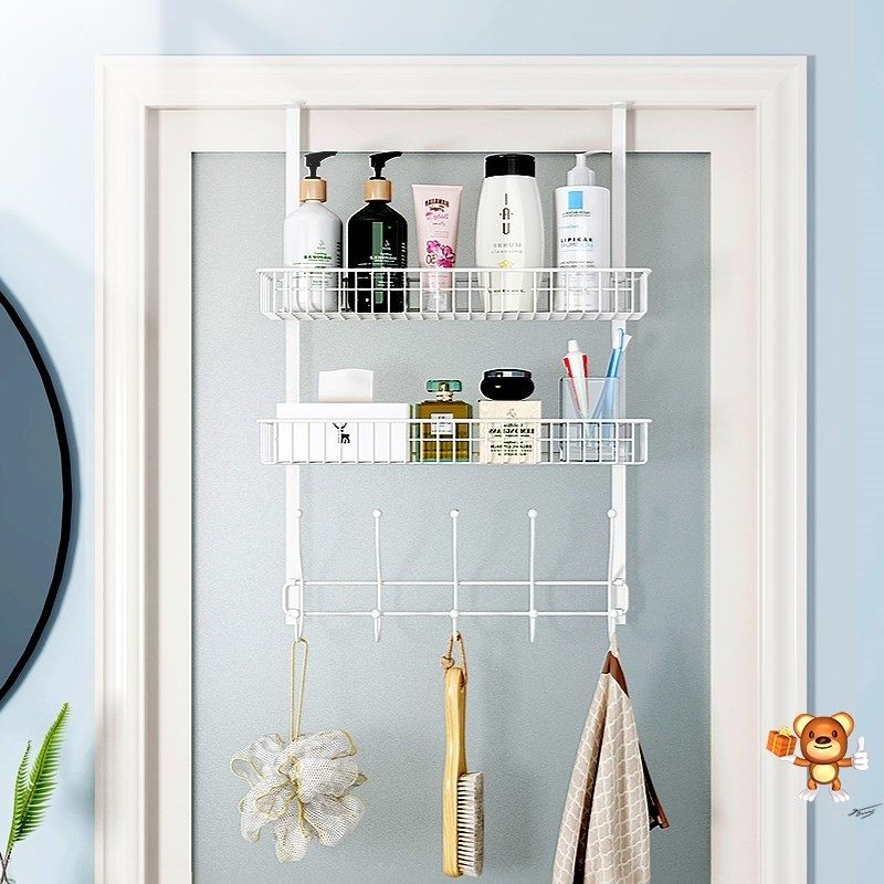 创意浴室门後挂钩挂篮衣架免打孔洗手间化妆室门上置物架收纳神器,收纳整理,挂门置物架,淘宝优惠券,粉丝福利购,淘宝优惠卷