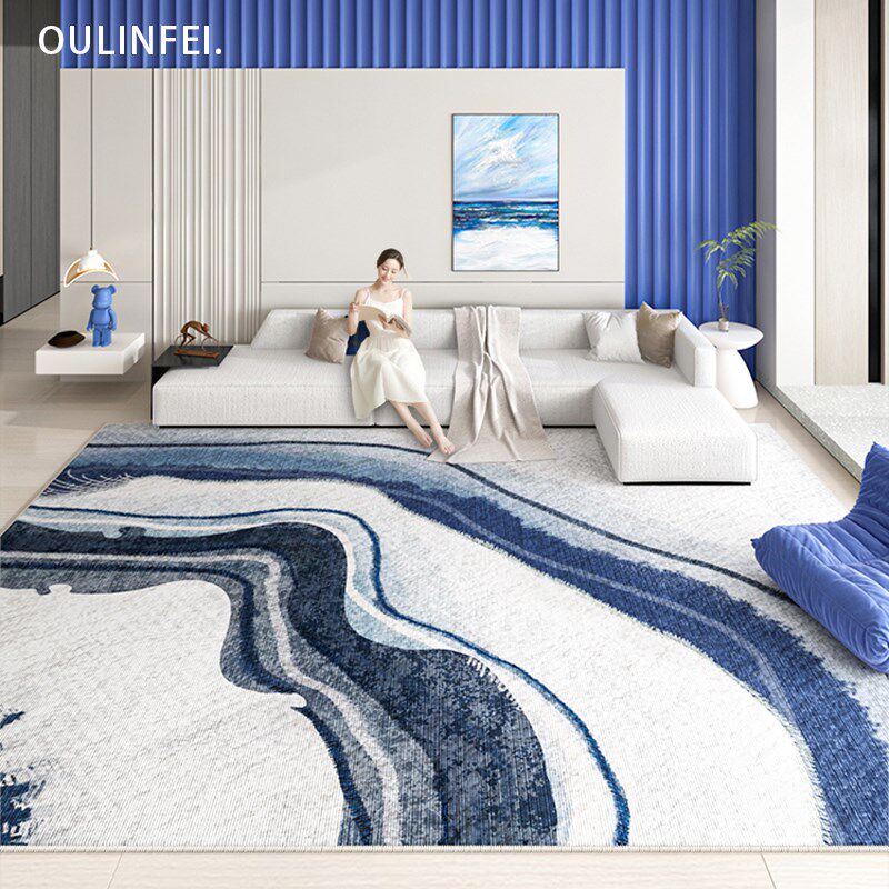 轻奢高级感客厅地毯蓝色卧室房间大面积全铺脚垫防水防污沙发地垫