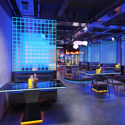 铁艺屏风隔断假墙亚克力屏风隔断酒吧卡座隔断发光玻璃氛围灯隔墙