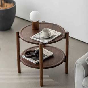 实木圆角几北美黑胡桃木角几客厅简约边桌圆几双层边几