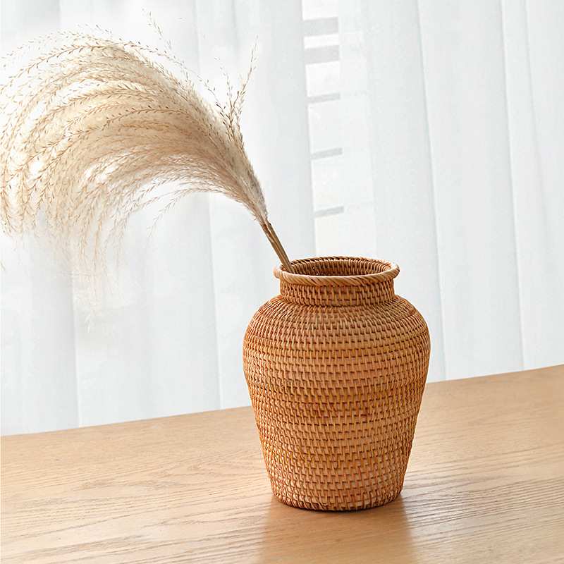 越南进口藤编花瓶家居客厅干花插花北欧装饰花器花篮摆件客厅装饰