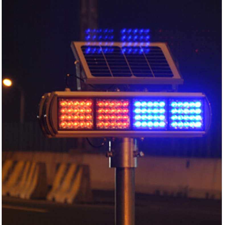 厂家直销现货双面四组太阳能爆闪灯 太阳能红蓝警示灯 交安产品