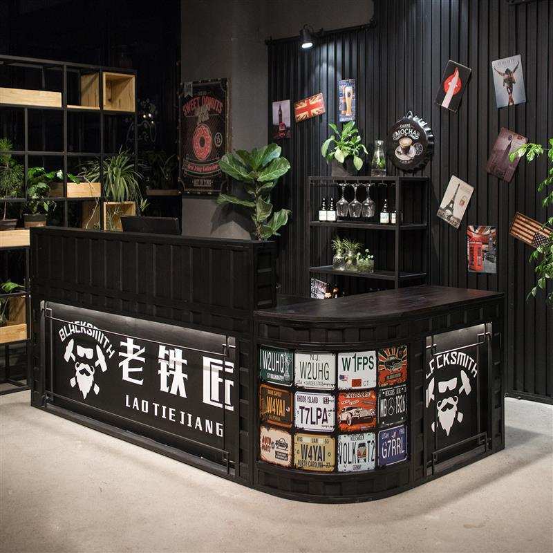 转角收银台工业铁艺前台复古餐厅酒吧弧形吧台服装店前台奶茶直销