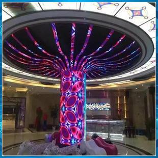 LED圆柱屏室内P2.5P3P4全彩led显示屏弧形软模组异形飘带柔性屏