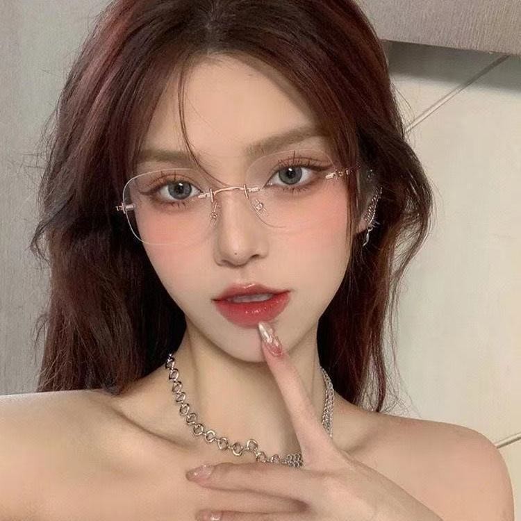 jennie同款时尚防蓝光近视眼镜无框复古平光镜纯欲风无框韩版近视