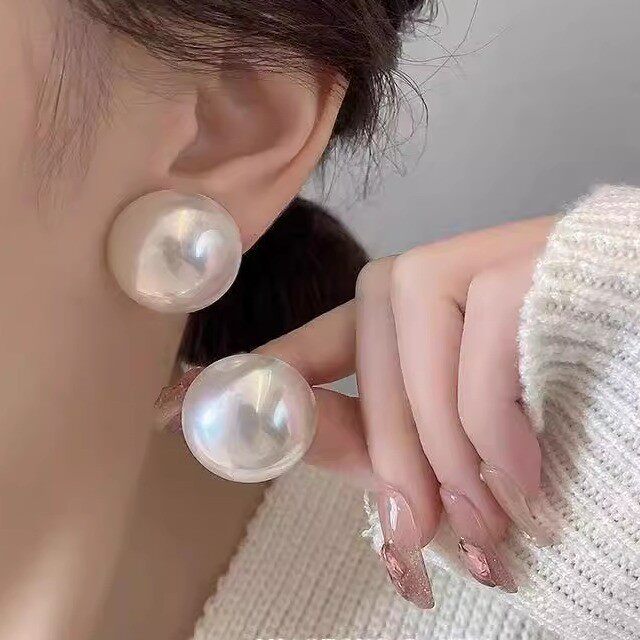 【下单立减30】复古气质大颗半圆珍珠耳钉女银针高级感Y02