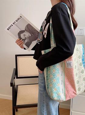 26101 帆布通勤2023新款复古碎花夏季上班单肩包布袋大容量腋下包