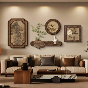 宋代美学客厅装饰画组合式软装茶室氛围布置沙发背景墙中古风挂画